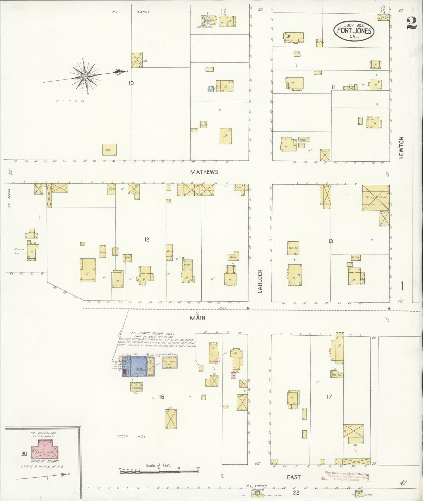 Sanborn Fire Insurance Map from Fort Jones, Siskiyou County, California (1908), Sheet #0002 - Historic Sanborn Fire Insurance Map Print, vintage old map wall art, antique decor, genealogy gift, California California map