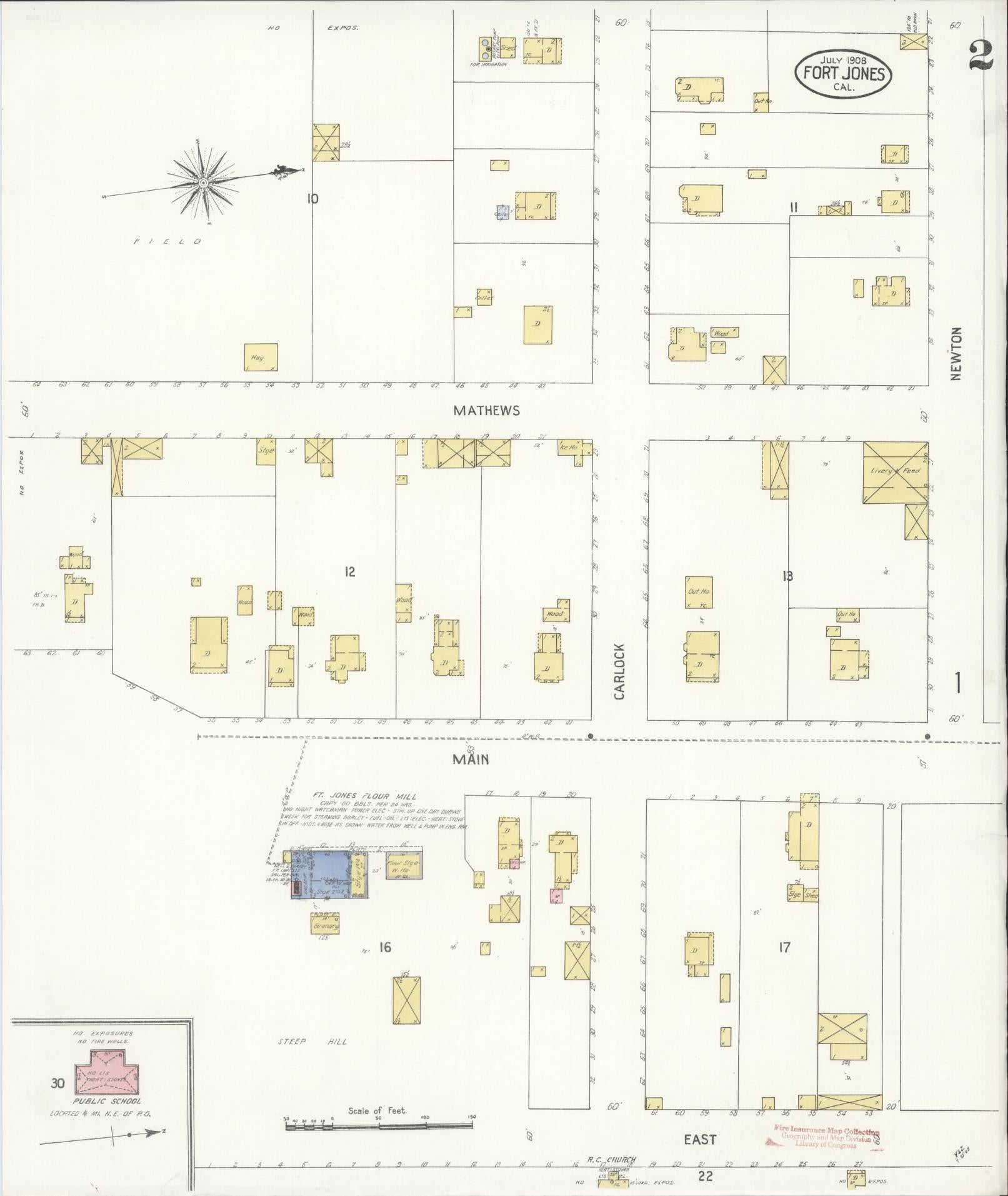 Sanborn Fire Insurance Map from Fort Jones, Siskiyou County, California (1908), Sheet #0002 - Historic Sanborn Fire Insurance Map Print, vintage old map wall art, antique decor, genealogy gift, California California map