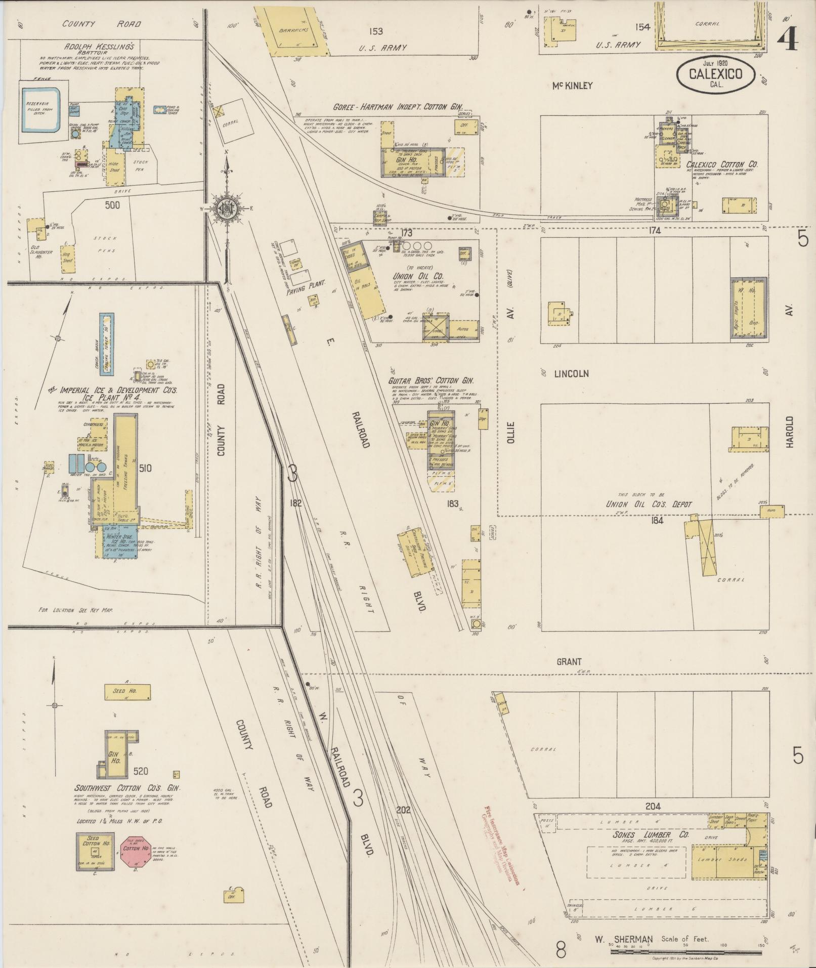 Sanborn Fire Insurance Map from Calexico, Imperial County, California (1920), Sheet #0004 - Complete Map Set gallery image, historic Sanborn map, vintage wall art, California California