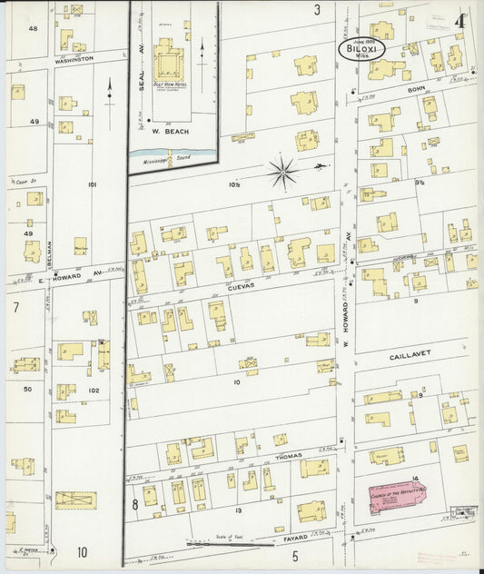 Sanborn Fire Insurance Map from Biloxi, Harrison County, Mississippi (1909), Sheet #0004 - Historic Sanborn Fire Insurance Map Print, vintage old map wall art, antique decor, genealogy gift, Mississippi Mississippi map