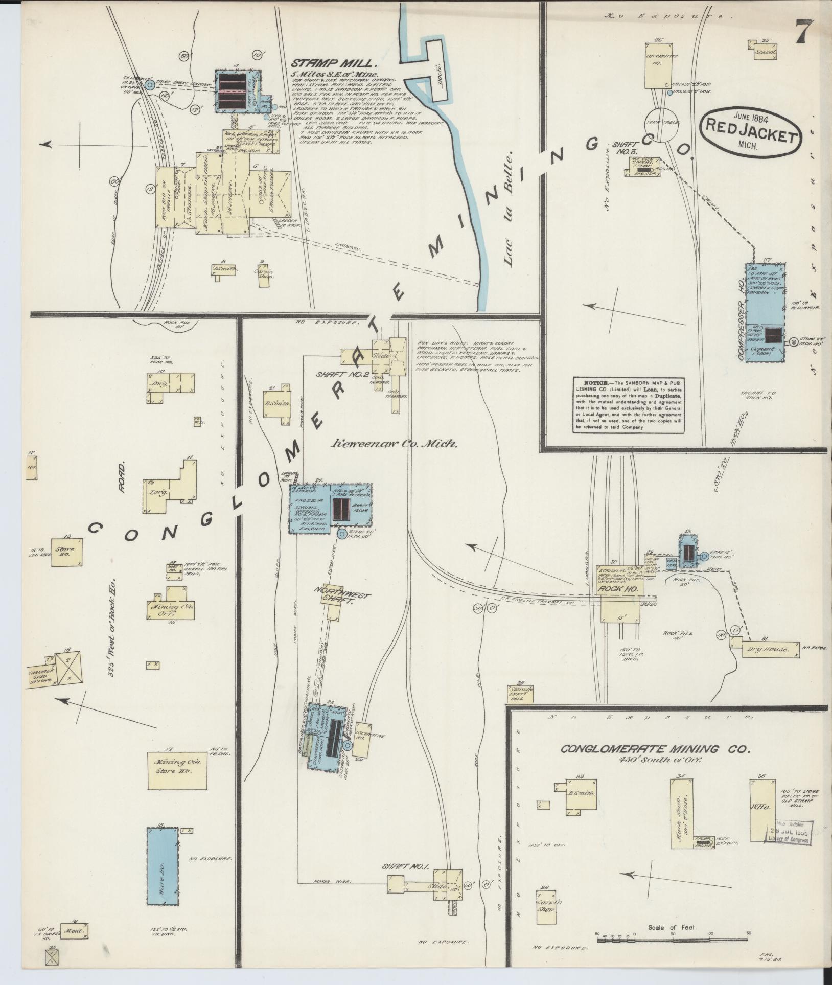 Sanborn Fire Insurance Map from Red Jacket, Houghton County, Michigan (1884), Sheet #0007 - Complete Map Set gallery image, historic Sanborn map, vintage wall art, Michigan Michigan