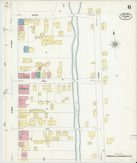 Sanborn Fire Insurance Map from Homer, Cortland County, New York (1907), Sheet #0006 - Historic Sanborn Fire Insurance Map Print, vintage old map wall art, antique decor, genealogy gift, New York New York map
