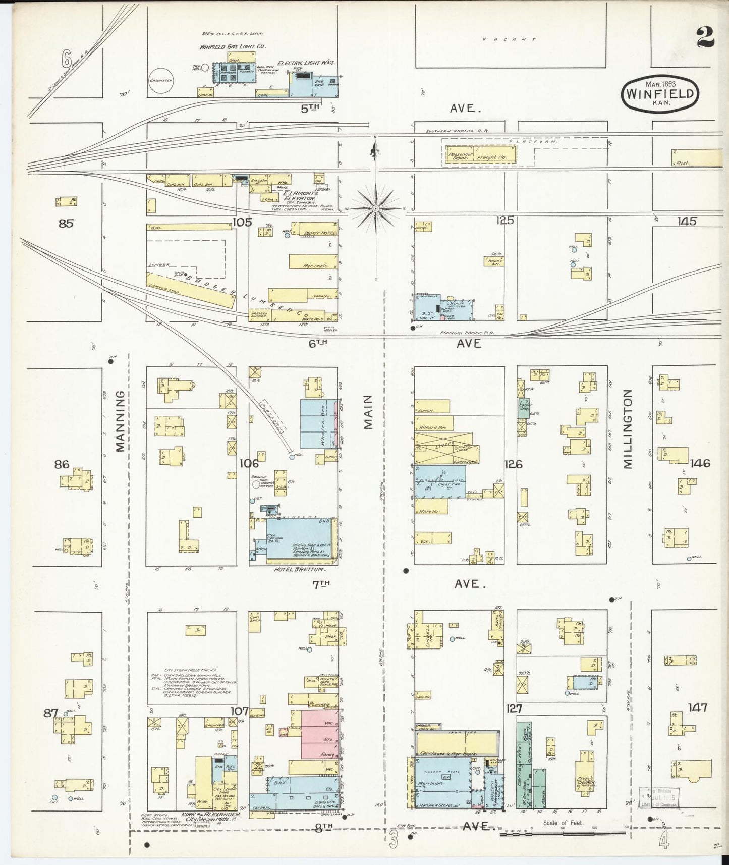 Sanborn Fire Insurance Map from Winfield, Cowley County, Kansas (1893), Sheet #0002 - Complete Map Set gallery image, historic Sanborn map, vintage wall art, Kansas Kansas