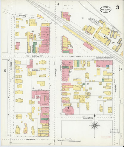 Sanborn Fire Insurance Map from Olean, Cattaraugus County, New York (1904), Sheet #0003 - Historic Sanborn Fire Insurance Map Print, vintage old map wall art, antique decor, genealogy gift, New York New York map