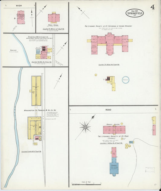 Sanborn Fire Insurance Map from Springfield, Washington County, Kentucky (1909), Sheet #0004 - Historic Sanborn Fire Insurance Map Print, vintage old map wall art, antique decor, genealogy gift, Kentucky Kentucky map