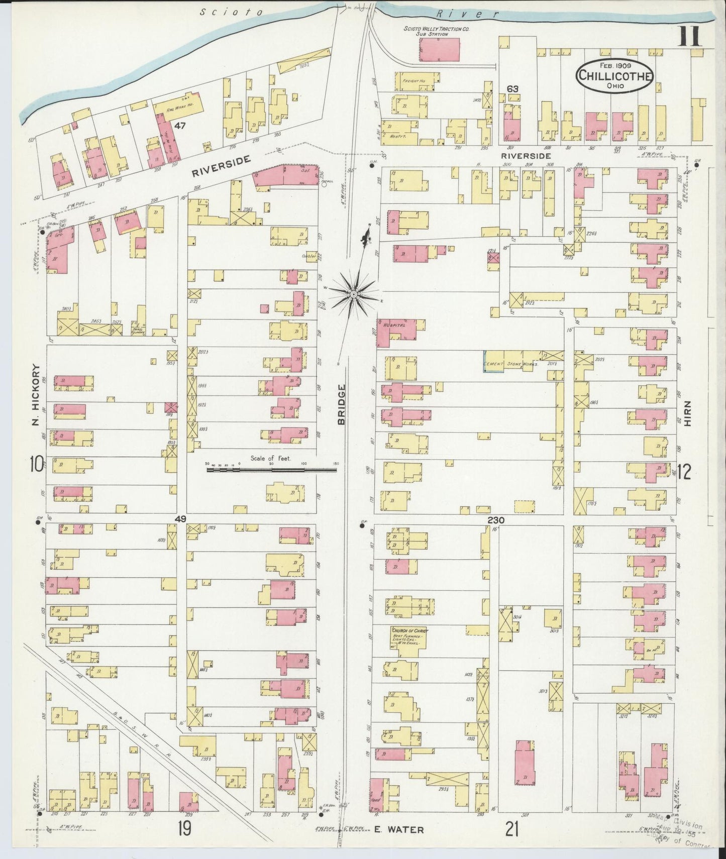 Sanborn Fire Insurance Map from Chillicothe, Ross County, Ohio (1909), Sheet #0011 - Historic Sanborn Fire Insurance Map Print, vintage old map wall art, antique decor, genealogy gift, Ohio Ohio map