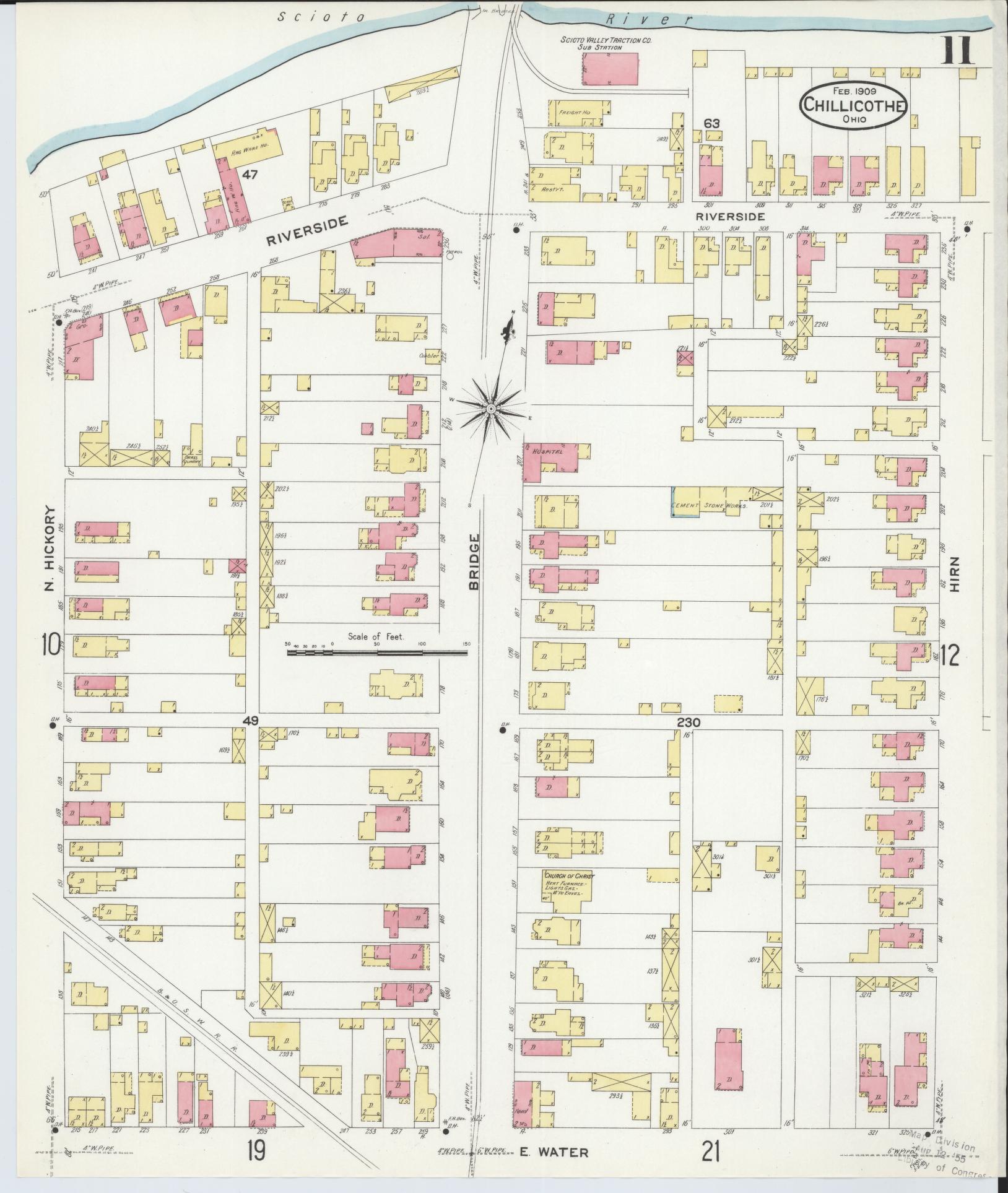 Sanborn Fire Insurance Map from Chillicothe, Ross County, Ohio (1909), Sheet #0011 - Historic Sanborn Fire Insurance Map Print, vintage old map wall art, antique decor, genealogy gift, Ohio Ohio map