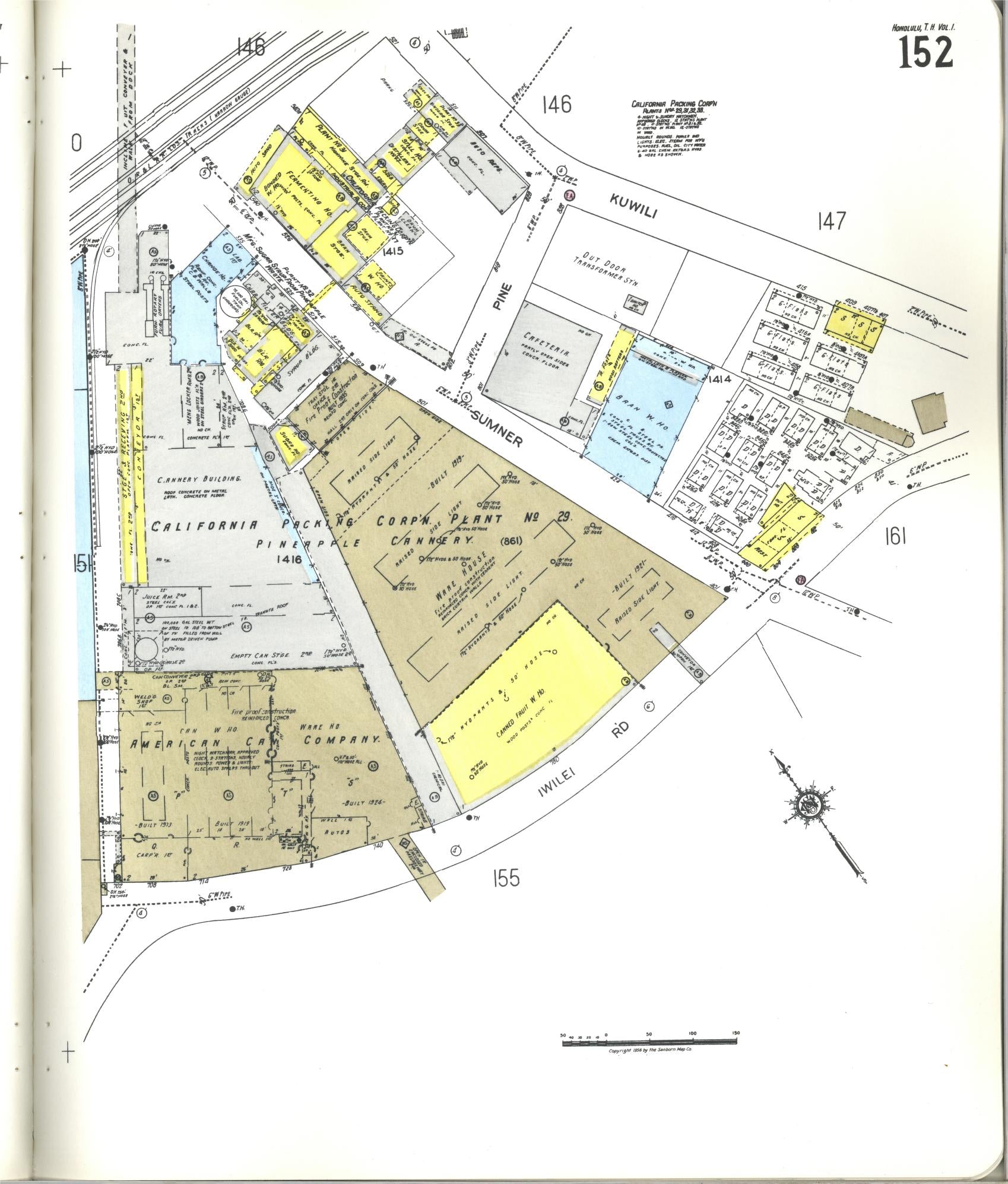 Sanborn Fire Insurance Map from Honolulu, Oahu County, Hawaii (1955), Sheet #0152 - Historic Sanborn Fire Insurance Map Print