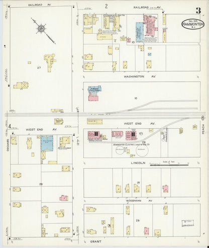 Sanborn Fire Insurance Map from Hammonton, Atlantic County, New Jersey (1914), Sheet #0003 - Historic Sanborn Fire Insurance Map Print, vintage old map wall art, antique decor, genealogy gift, New Jersey New Jersey map