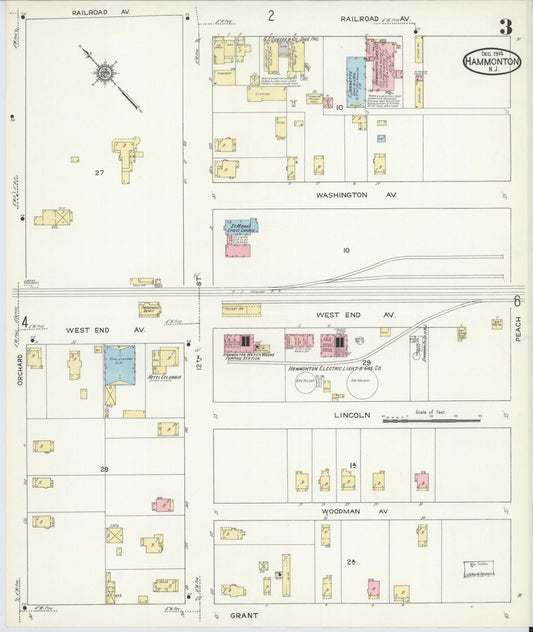 Sanborn Fire Insurance Map from Hammonton, Atlantic County, New Jersey (1914), Sheet #0003 - Historic Sanborn Fire Insurance Map Print, vintage old map wall art, antique decor, genealogy gift, New Jersey New Jersey map