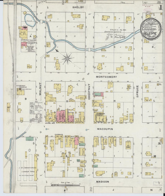 Sanborn Fire Insurance Map from Gillespie, Macoupin County, Illinois (1894), Sheet #0001 - Historic Sanborn Fire Insurance Map Print, vintage old map wall art, antique decor, genealogy gift, Illinois Illinois map