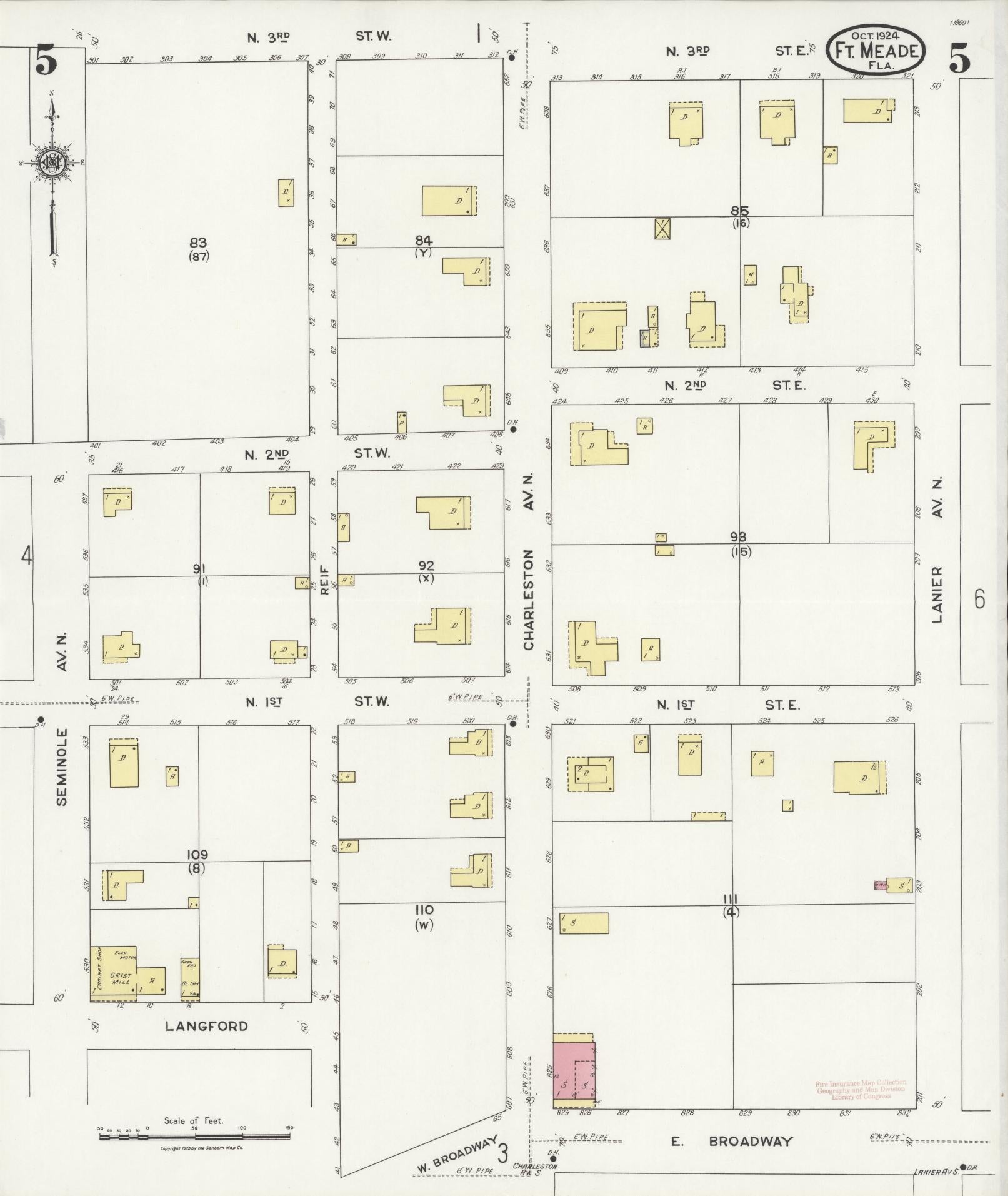 Sanborn Fire Insurance Map from Fort Meade, Polk County, Florida (1924), Sheet #0005 - Complete Map Set gallery image, historic Sanborn map, vintage wall art, Florida Florida