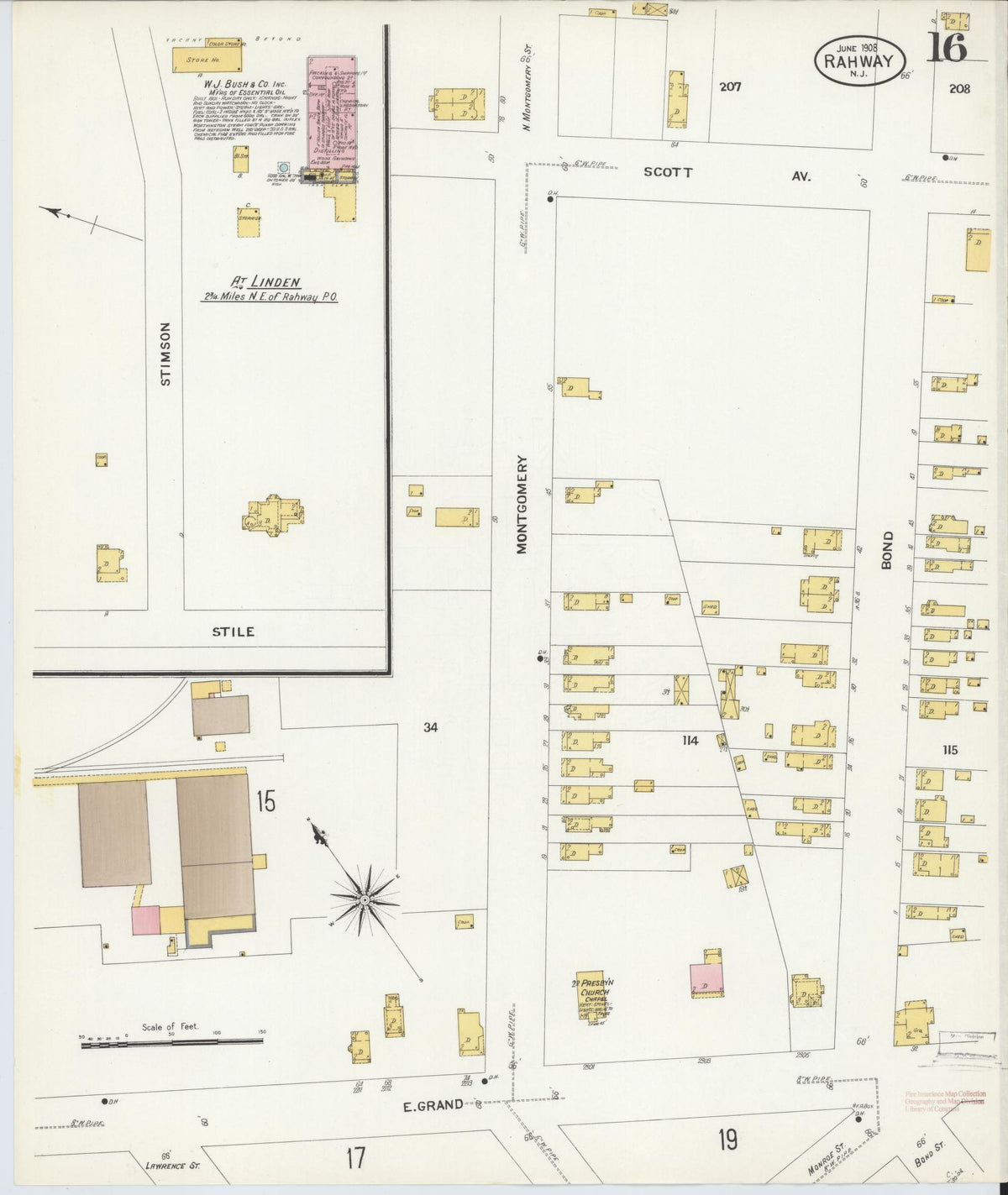 Sanborn Fire Insurance Map from Rahway, Union County, New Jersey (1908), Sheet #0016 - Complete Map Set gallery image, historic Sanborn map, vintage wall art, New Jersey New Jersey