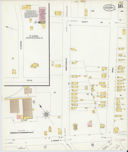 Sanborn Fire Insurance Map from Rahway, Union County, New Jersey (1908), Sheet #0016 - Complete Map Set gallery image, historic Sanborn map, vintage wall art, New Jersey New Jersey