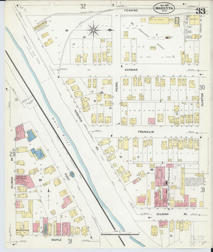 Sanborn Fire Insurance Map from Marietta, Washington County, Ohio (1907), Sheet #0033 - Complete Map Set gallery image, historic Sanborn map, vintage wall art, Ohio Ohio
