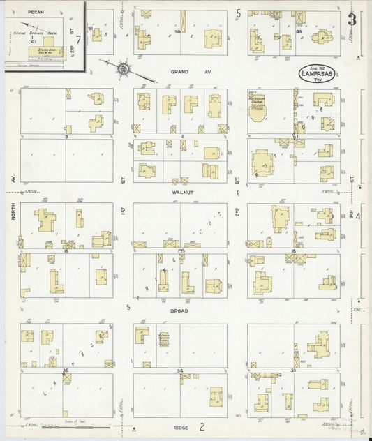 Sanborn Fire Insurance Map from Lampasas, Lampasas County, Texas (1912), Sheet #0003 - Historic Sanborn Fire Insurance Map Print, vintage old map wall art, antique decor, genealogy gift, Texas Texas map