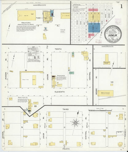 Sanborn Fire Insurance Map from Hamlin, Jones County, Texas (1908), Sheet #0001 - Complete Map Set gallery image, historic Sanborn map, vintage wall art, Texas Texas
