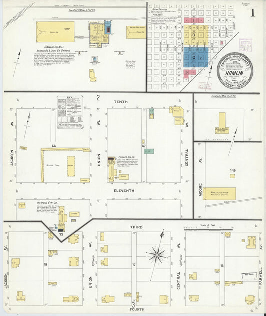 Sanborn Fire Insurance Map from Hamlin, Jones County, Texas (1908), Sheet #0001 - Complete Map Set gallery image, historic Sanborn map, vintage wall art, Texas Texas