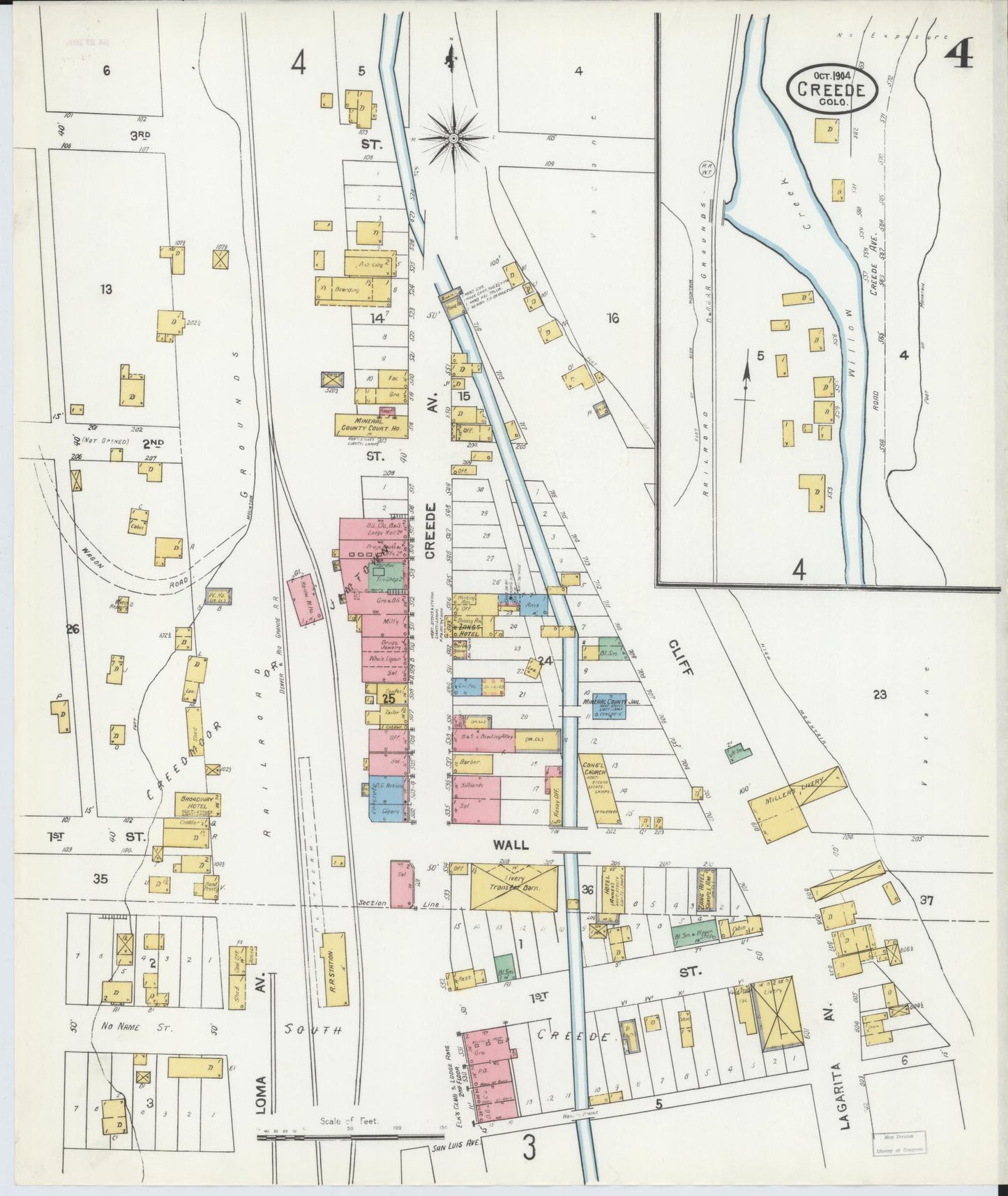 Sanborn Fire Insurance Map from Creede, Mineral County, Colorado (1904), Sheet #0004 - Complete Map Set gallery image, historic Sanborn map, vintage wall art, Colorado Colorado