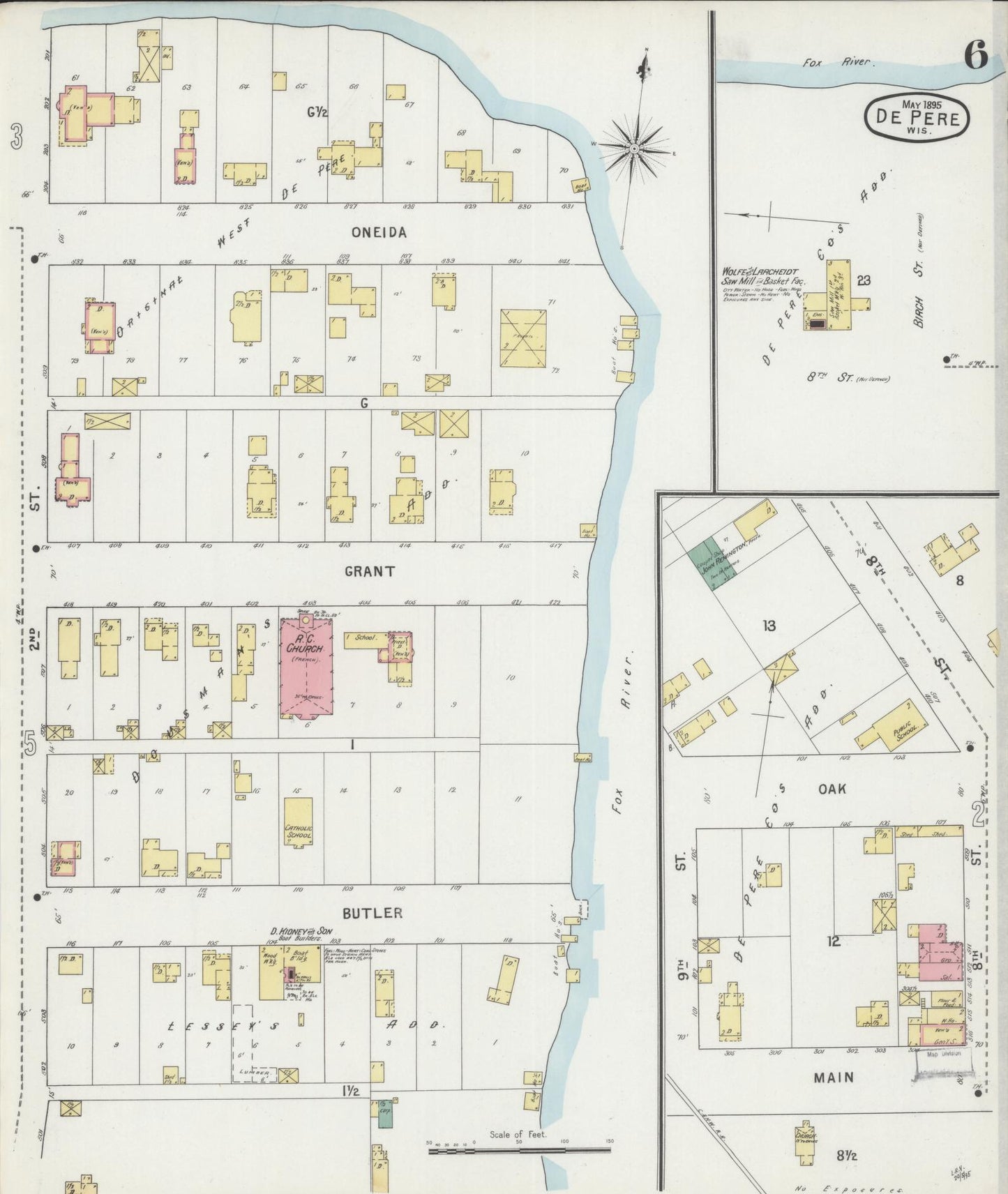 Sanborn Fire Insurance Map from De Pere, Brown County, Wisconsin (1895), Sheet #0006 - Complete Map Set gallery image, historic Sanborn map, vintage wall art, Wisconsin Wisconsin