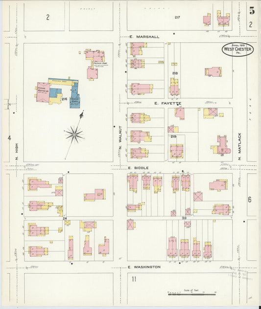 Sanborn Fire Insurance Map from West Chester, Chester County, Pennsylvania (1909), Sheet #0005 - Historic Sanborn Fire Insurance Map Print, vintage old map wall art, antique decor, genealogy gift, Pennsylvania Pennsylvania map