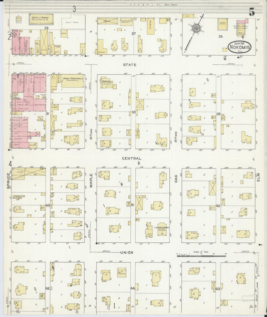 Sanborn Fire Insurance Map from Nokomis, Montgomery County, Illinois (1912), Sheet #0005 - Historic Sanborn Fire Insurance Map Print, vintage old map wall art, antique decor, genealogy gift, Illinois Illinois map