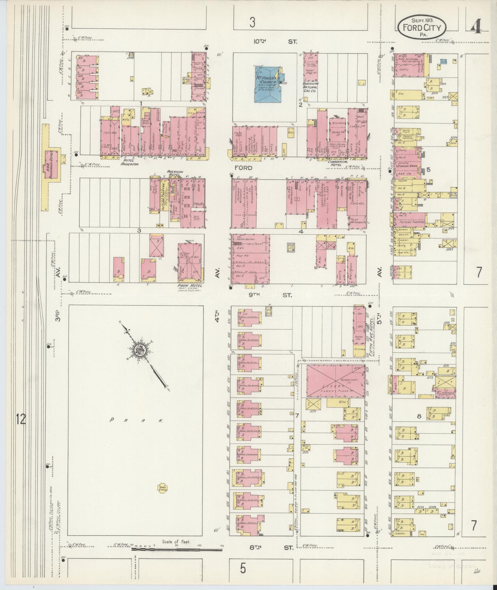 Sanborn Fire Insurance Map from Ford City, Armstrong County, Pennsylvania (1913), Sheet #0004 - Historic Sanborn Fire Insurance Map Print, vintage old map wall art, antique decor, genealogy gift, Pennsylvania Pennsylvania map