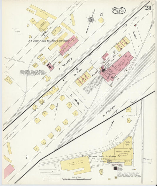 Sanborn Fire Insurance Map from Wilson, Wilson County, North Carolina (1913), Sheet #0021 - Historic Sanborn Fire Insurance Map Print, vintage old map wall art, antique decor, genealogy gift, North Carolina North Carolina map