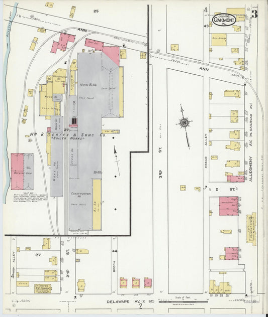 Sanborn Fire Insurance Map from Oakmont, Allegheny County, Pennsylvania (1921), Sheet #0003 - Historic Sanborn Fire Insurance Map Print, vintage old map wall art, antique decor, genealogy gift, Pennsylvania Pennsylvania map