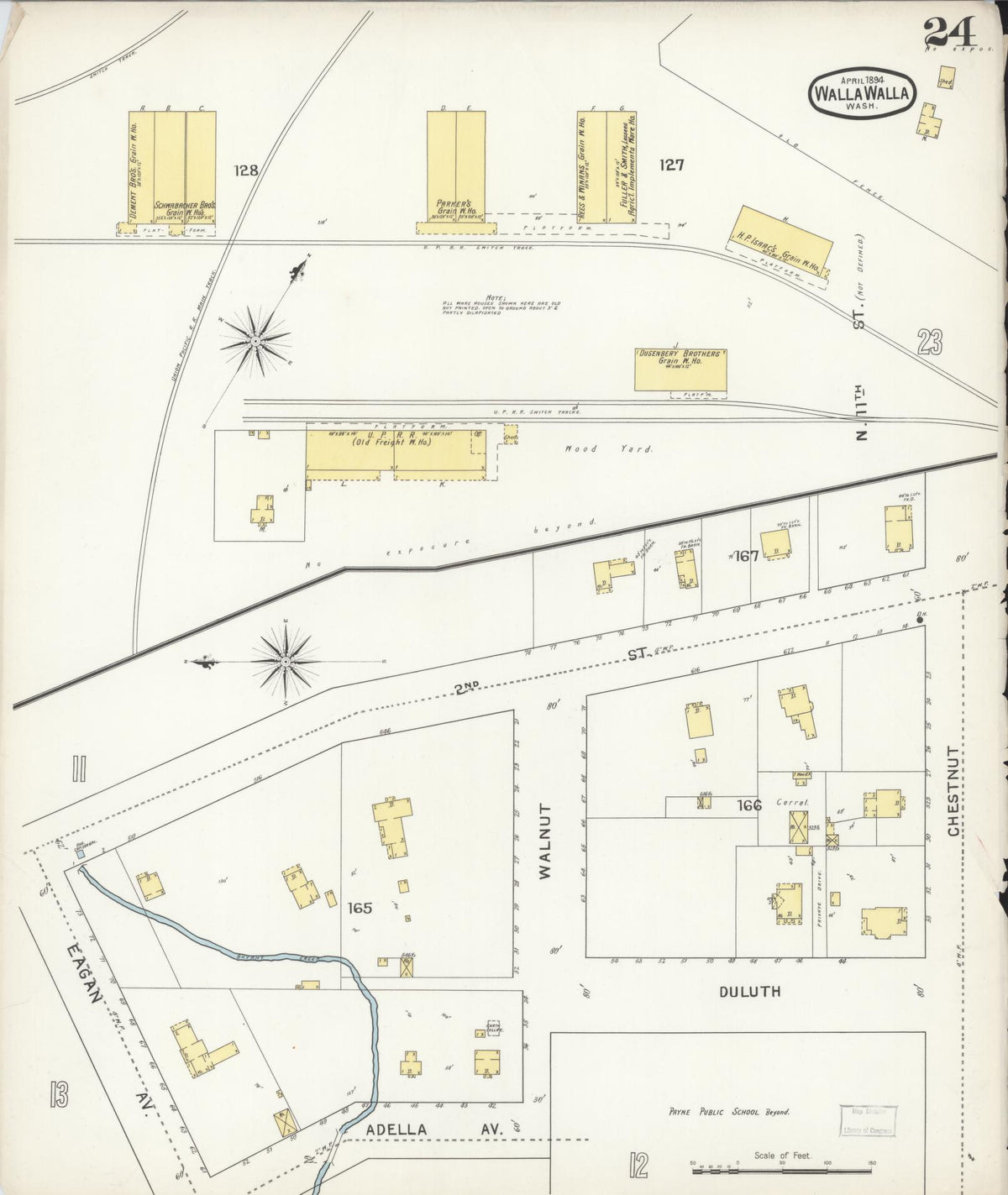 Sanborn Fire Insurance Map from Walla Walla, Walla Walla County, Washington (1894), Sheet #0024 - Historic Sanborn Fire Insurance Map Print, vintage old map wall art, antique decor, genealogy gift, Washington Washington map