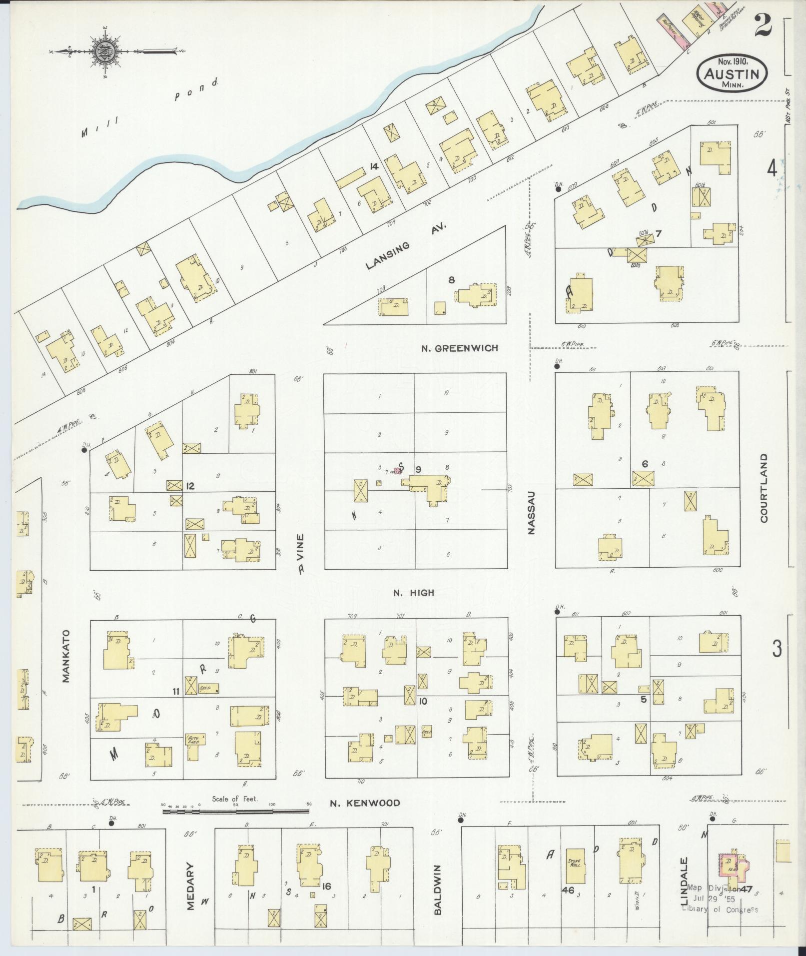 Sanborn Fire Insurance Map from Austin, Mower County, Minnesota (1910), Sheet #0002 - Complete Map Set gallery image, historic Sanborn map, vintage wall art, Minnesota Minnesota