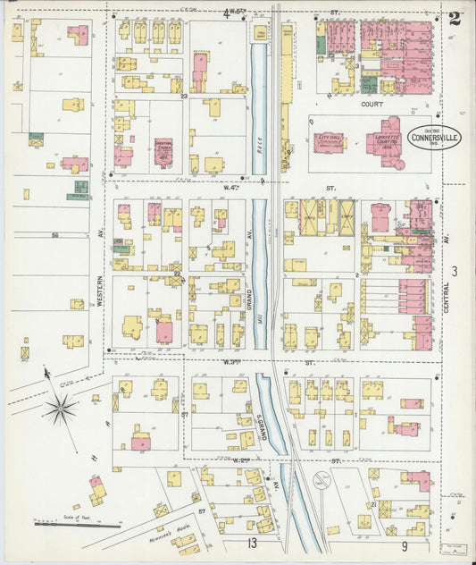 Sanborn Fire Insurance Map from Connersville, Fayette County, Indiana (1901), Sheet #0002 - Historic Sanborn Fire Insurance Map Print, vintage old map wall art, antique decor, genealogy gift, Indiana Indiana map