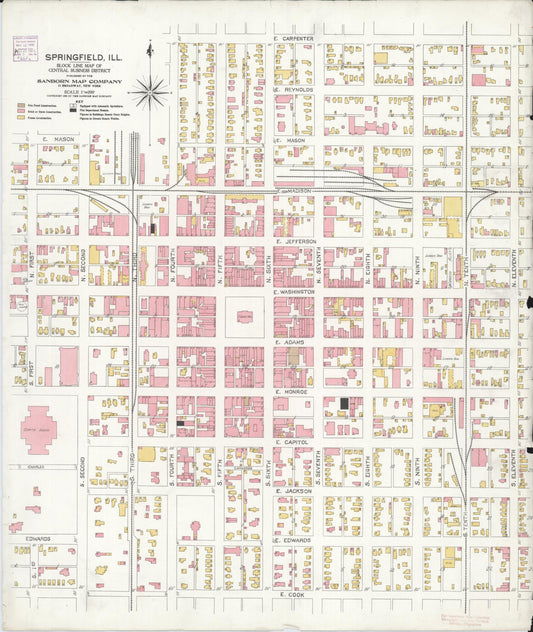 Sanborn Fire Insurance Map from Springfield, Sangamon County, Illinois (1906), Sheet #0001 - Historic Sanborn Fire Insurance Map Print, vintage old map wall art, antique decor, genealogy gift, Illinois Illinois map