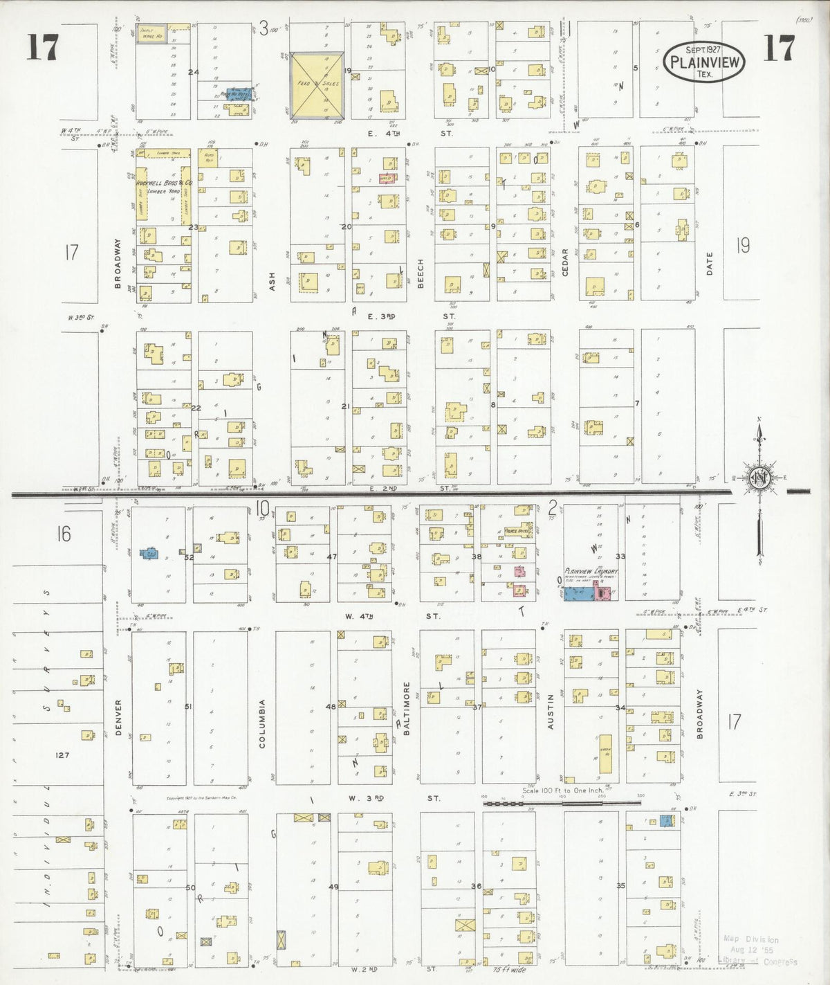 Sanborn Fire Insurance Map from Plainview, Hale County, Texas (1927), Sheet #0017 - Complete Map Set gallery image, historic Sanborn map, vintage wall art, Texas Texas