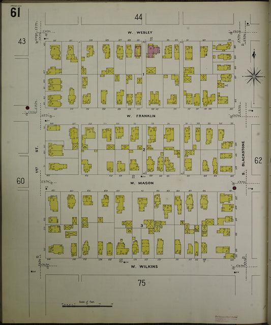 Sanborn Fire Insurance Map from Jackson, Jackson County, Michigan (1907), Sheet #0061 - Historic Sanborn Fire Insurance Map Print, vintage old map wall art, antique decor, genealogy gift, Michigan Michigan map