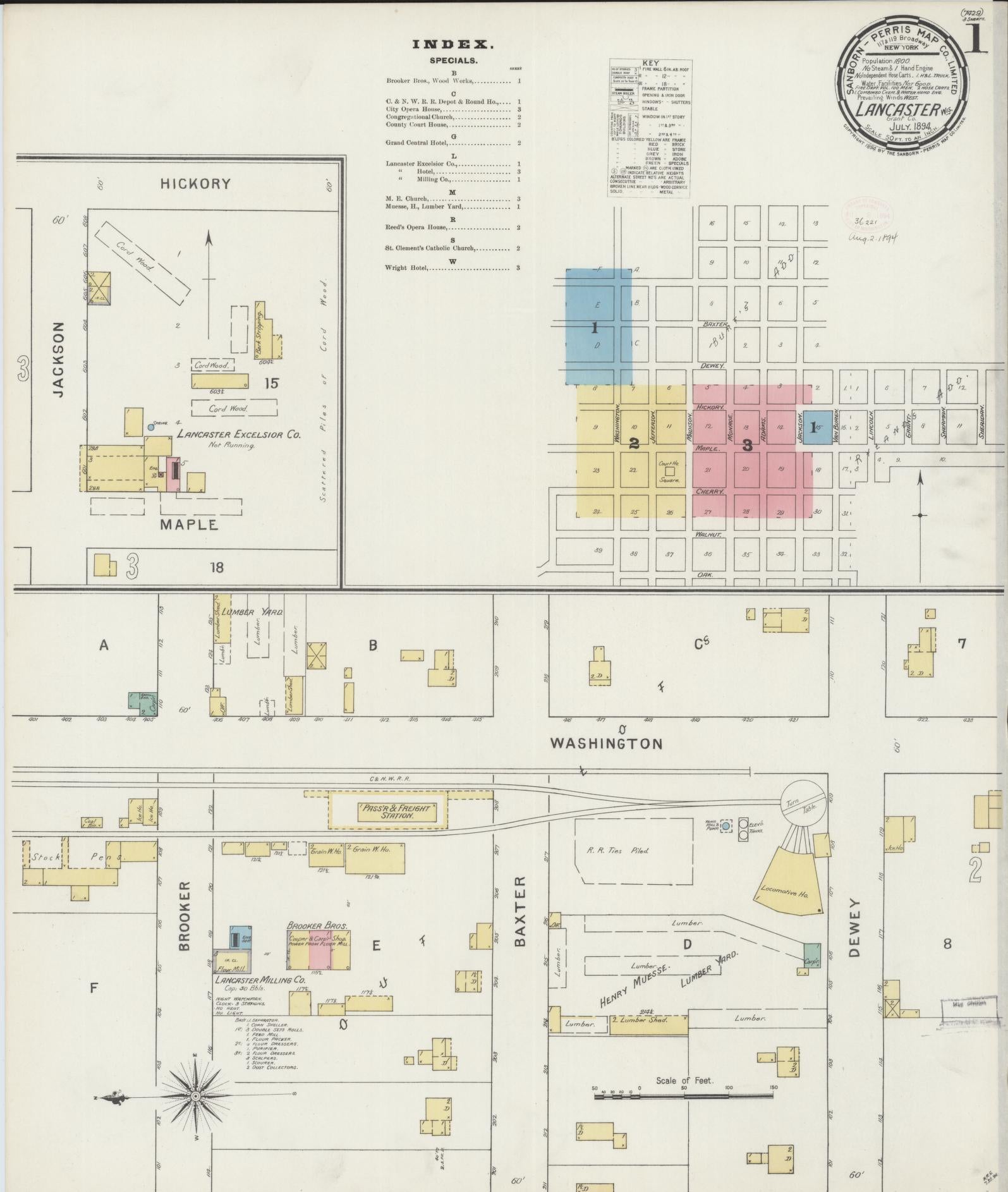 Sanborn Fire Insurance Map from Lancaster, Grant County, Wisconsin (1894), Sheet #0001 - Complete Map Set gallery image, historic Sanborn map, vintage wall art, Wisconsin Wisconsin