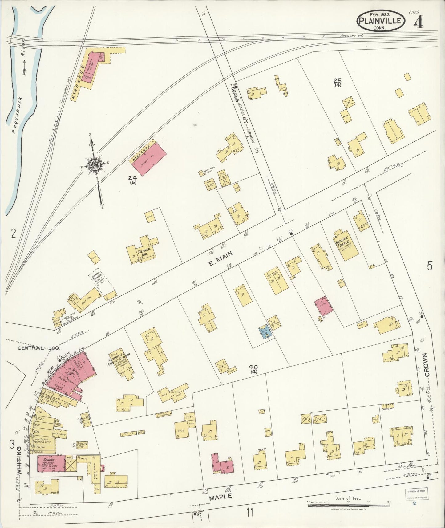 Sanborn Fire Insurance Map from Plainville, Hartford County, Connecticut (1922), Sheet #0004 - Historic Sanborn Fire Insurance Map Print, vintage old map wall art, antique decor, genealogy gift, Connecticut Connecticut map