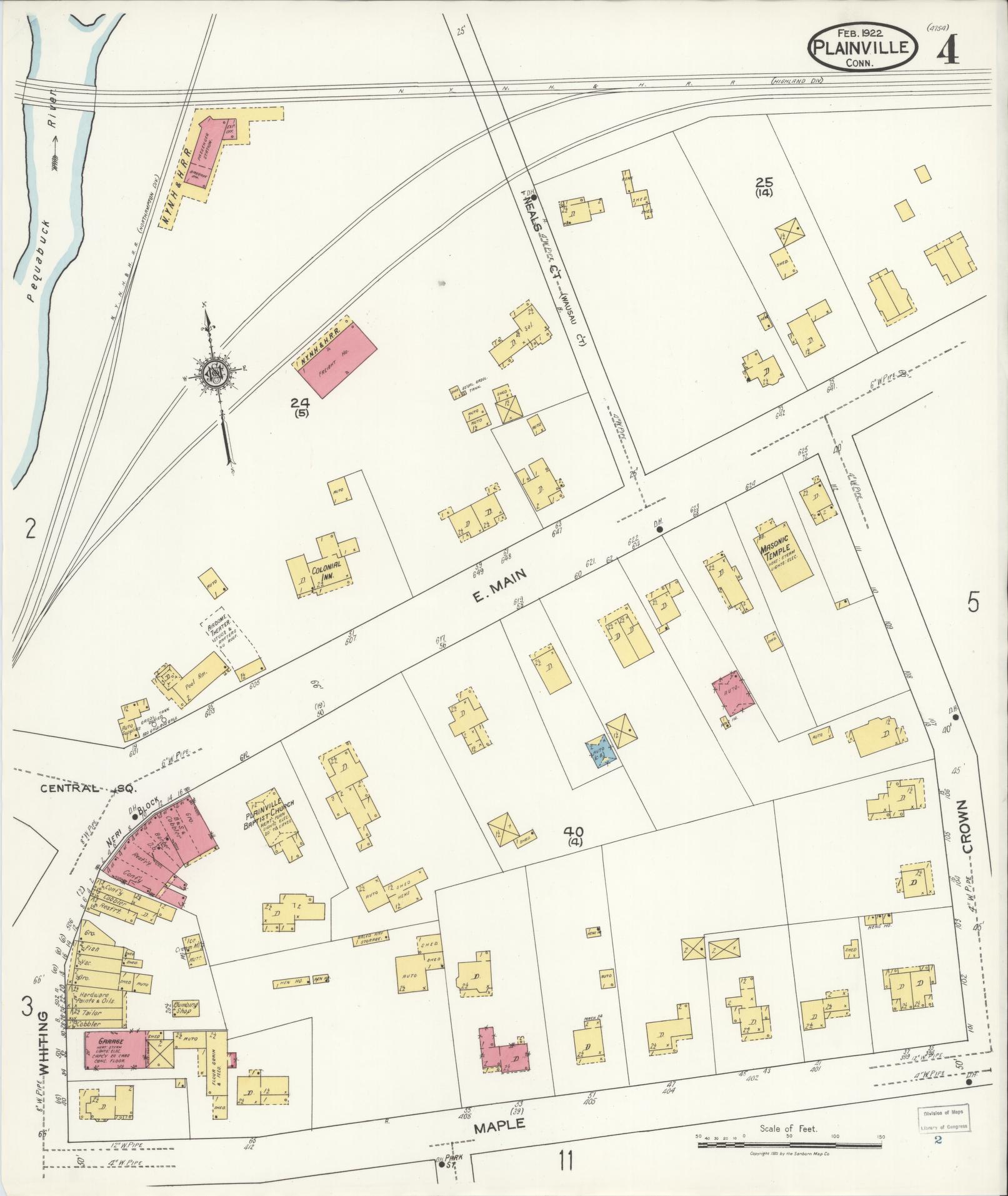 Sanborn Fire Insurance Map from Plainville, Hartford County, Connecticut (1922), Sheet #0004 - Historic Sanborn Fire Insurance Map Print, vintage old map wall art, antique decor, genealogy gift, Connecticut Connecticut map