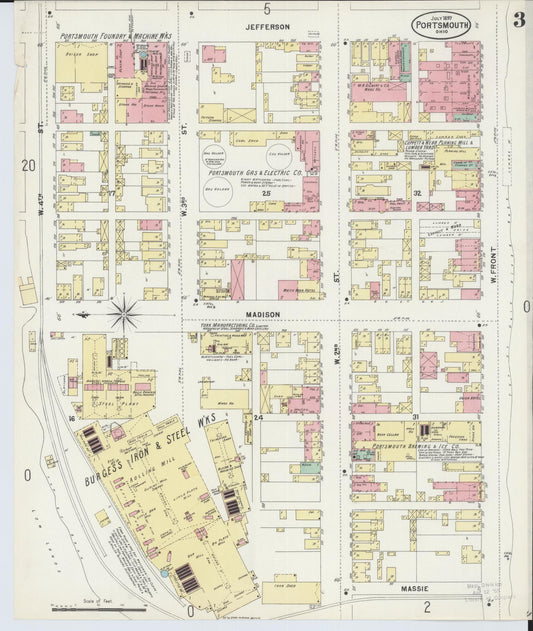 Sanborn Fire Insurance Map from Portsmouth, Scioto County, Ohio (1897), Sheet #0003 - Historic Sanborn Fire Insurance Map Print, vintage old map wall art, antique decor, genealogy gift, Ohio Ohio map