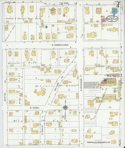 Sanborn Fire Insurance Map from Rockville, Parke County, Indiana (1921), Sheet #0004 - Historic Sanborn Fire Insurance Map Print, vintage old map wall art, antique decor, genealogy gift, Indiana Indiana map