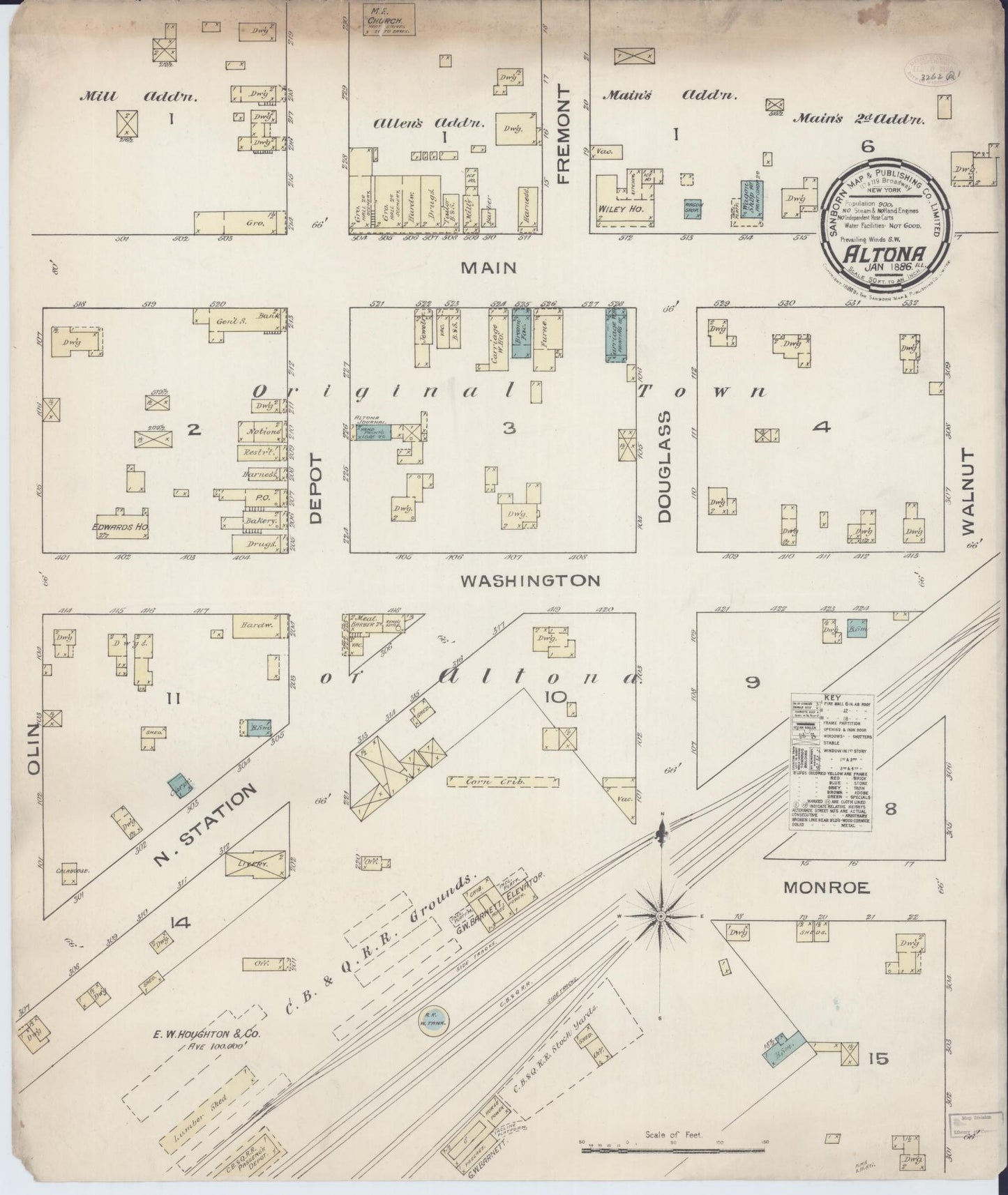 Sanborn Fire Insurance Map from Altona, Knox County, Illinois (1886), Sheet #0001 - Historic Sanborn Fire Insurance Map Print, vintage old map wall art, antique decor, genealogy gift, Illinois Illinois map