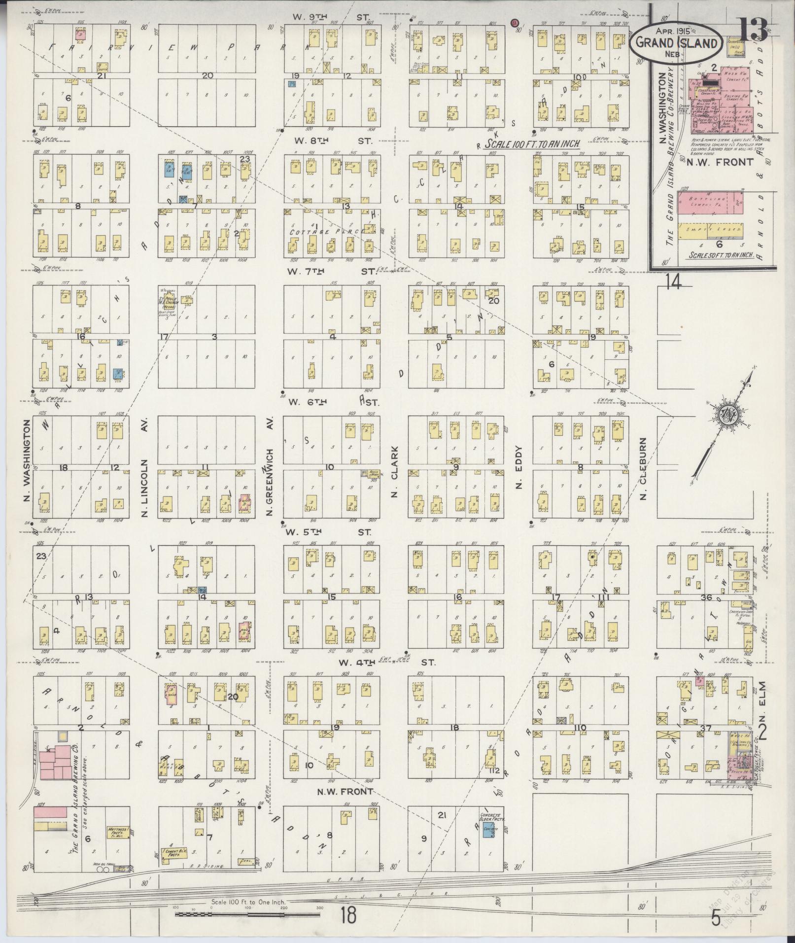 Sanborn Fire Insurance Map from Grand Island, Hall County, Nebraska (1915), Sheet #0013 - Complete Map Set gallery image, historic Sanborn map, vintage wall art, Nebraska Nebraska