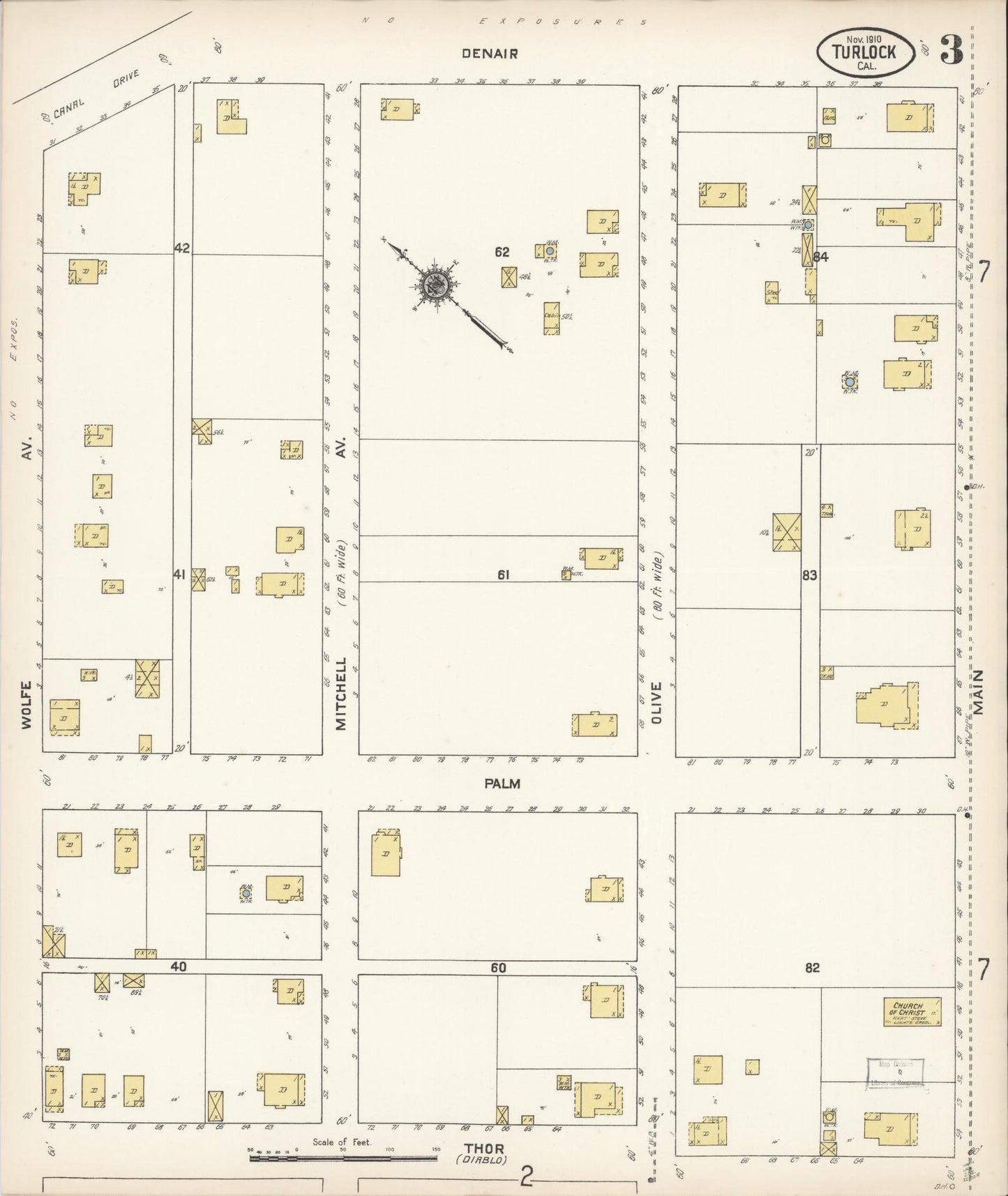 Sanborn Fire Insurance Map from Turlock, Stanislaus County, California (1910), Sheet #0003 - Complete Map Set gallery image, historic Sanborn map, vintage wall art, California California