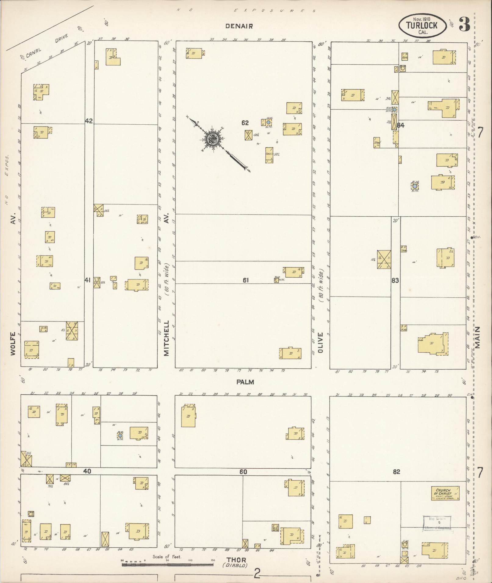 Sanborn Fire Insurance Map from Turlock, Stanislaus County, California (1910), Sheet #0003 - Complete Map Set gallery image, historic Sanborn map, vintage wall art, California California