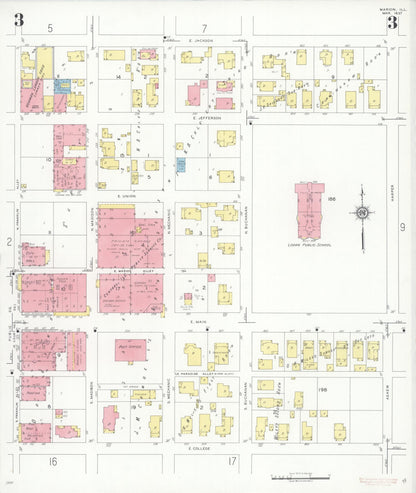 Sanborn Fire Insurance Map from Marion, Williamson County, Illinois (1937), Sheet #0003 - Complete Map Set gallery image, historic Sanborn map, vintage wall art, Illinois Illinois