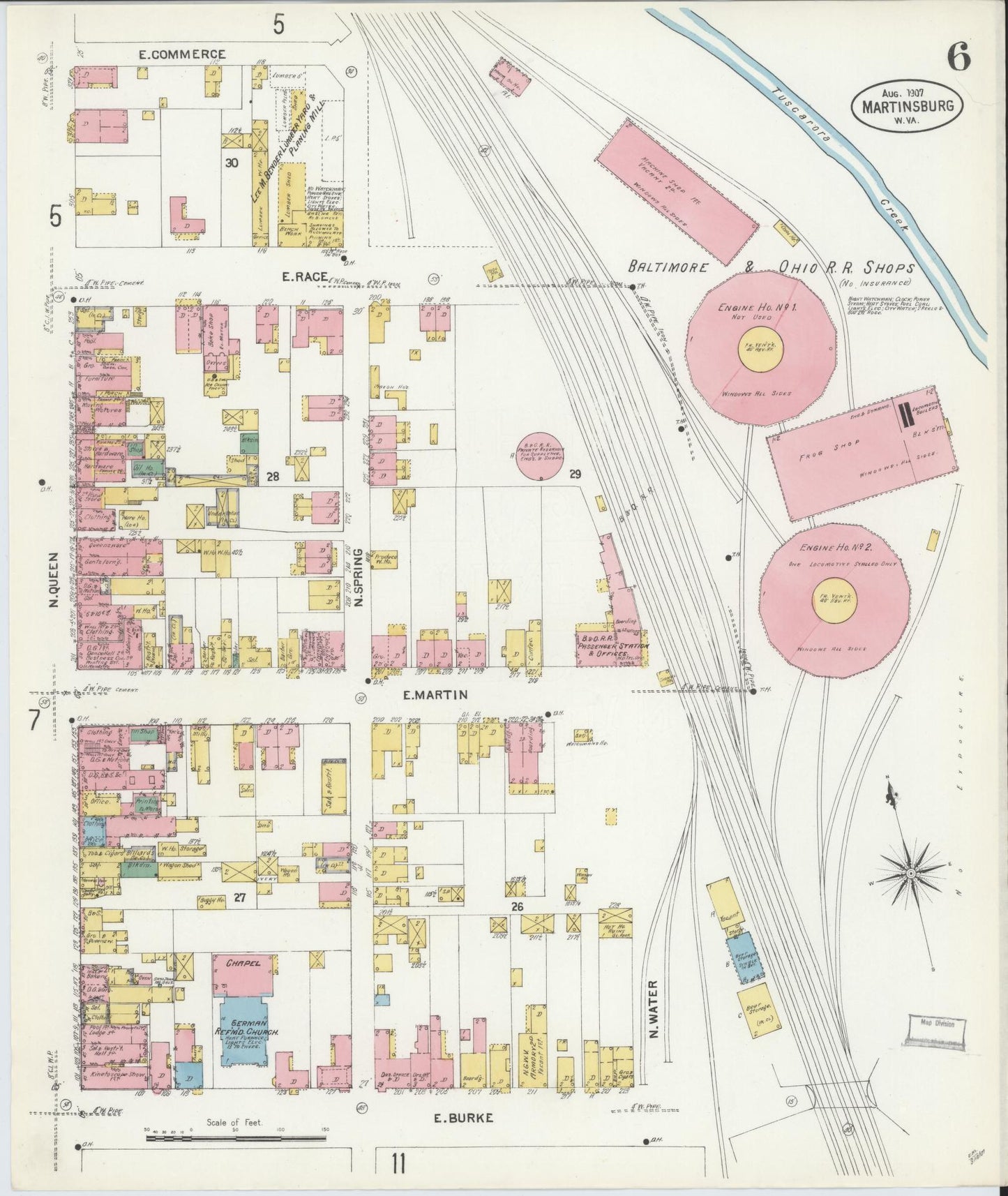Sanborn Fire Insurance Map from Martinsburg, Berkeley County, West Virginia (1907), Sheet #0006 - Complete Map Set gallery image, historic Sanborn map, vintage wall art, West Virginia West Virginia