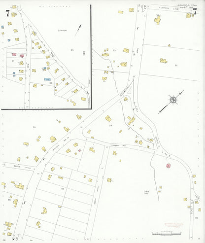 Sanborn Fire Insurance Map from Ridgefield, Fairfield County, Connecticut (1933), Sheet #0007 - Complete Map Set gallery image, historic Sanborn map, vintage wall art, Connecticut Connecticut