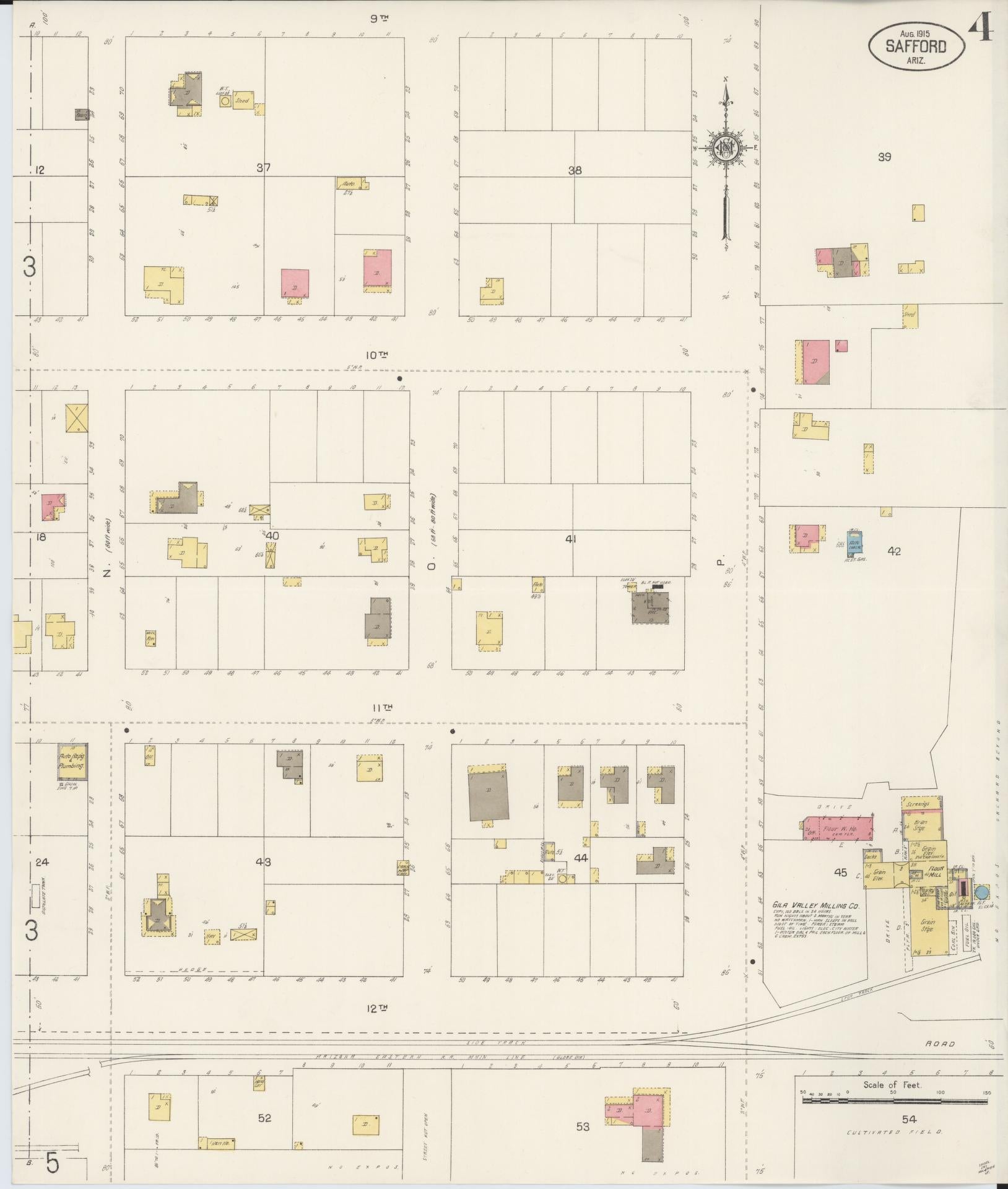 Sanborn Fire Insurance Map from Safford, Graham County, Arizona (1915), Sheet #0004 - Historic Sanborn Fire Insurance Map Print, vintage old map wall art, antique decor, genealogy gift, Arizona Arizona map