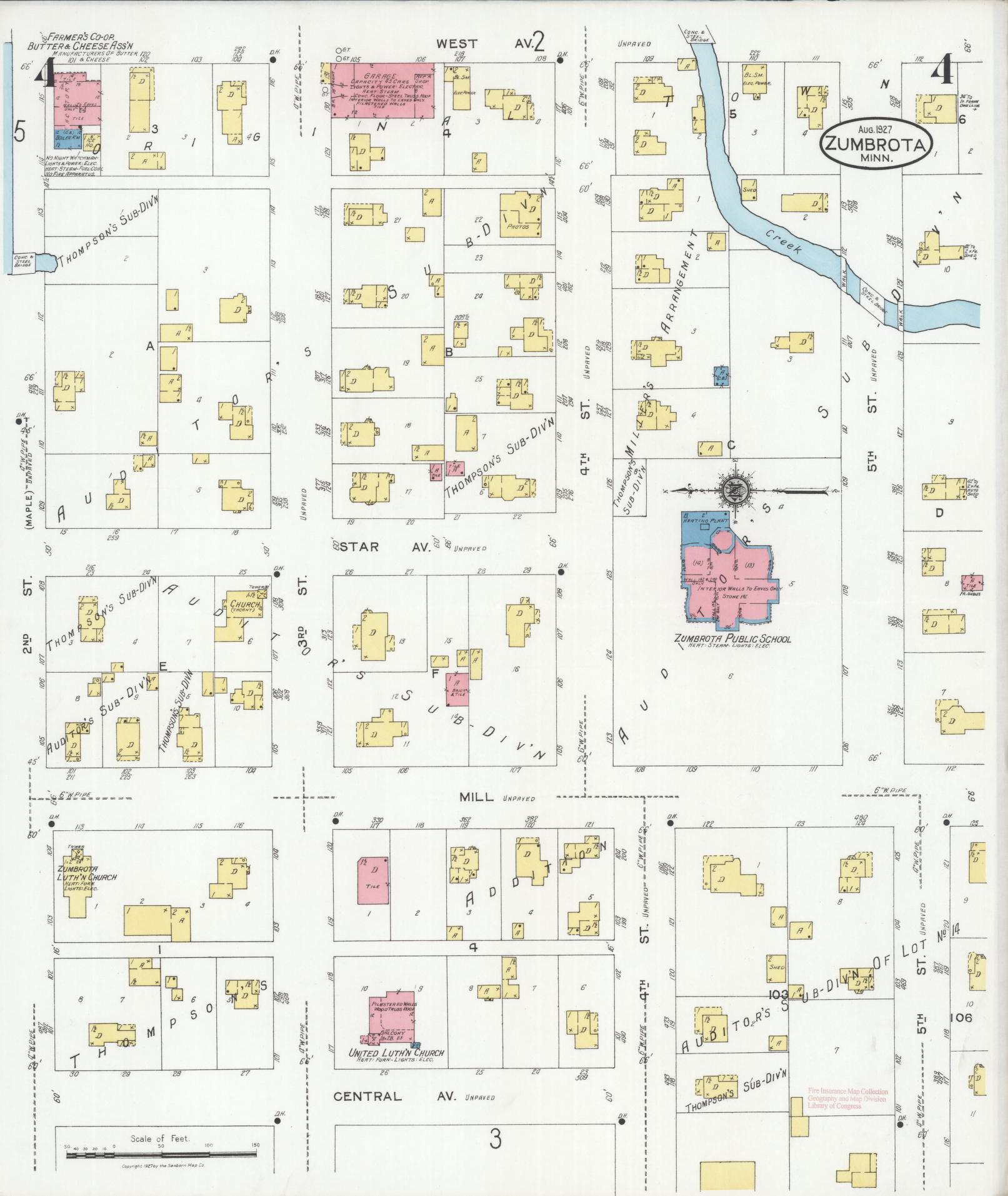 Sanborn Fire Insurance Map from Zumbrota, Goodhue County, Minnesota (1927), Sheet #0004 - Complete Map Set gallery image, historic Sanborn map, vintage wall art, Minnesota Minnesota