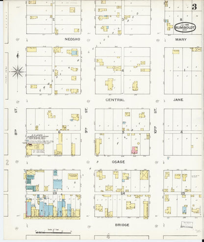 Sanborn Fire Insurance Map from Humboldt, Allen County, Kansas (1893), Sheet #0003 - Complete Map Set gallery image, historic Sanborn map, vintage wall art, Kansas Kansas